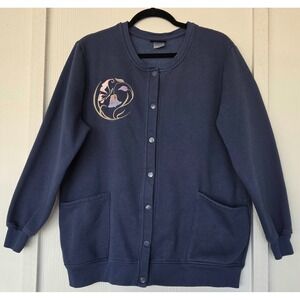 Pembrook Embroidered Snap Front Cardigan Sweater L Floral Y2K 90s Retro Grandma